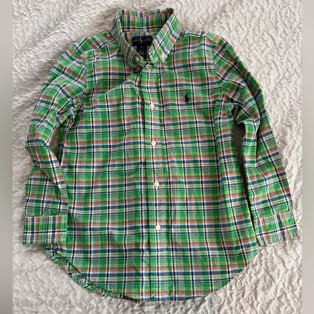 Ralph Lauren Kids Green and Blue Plaid Shirt